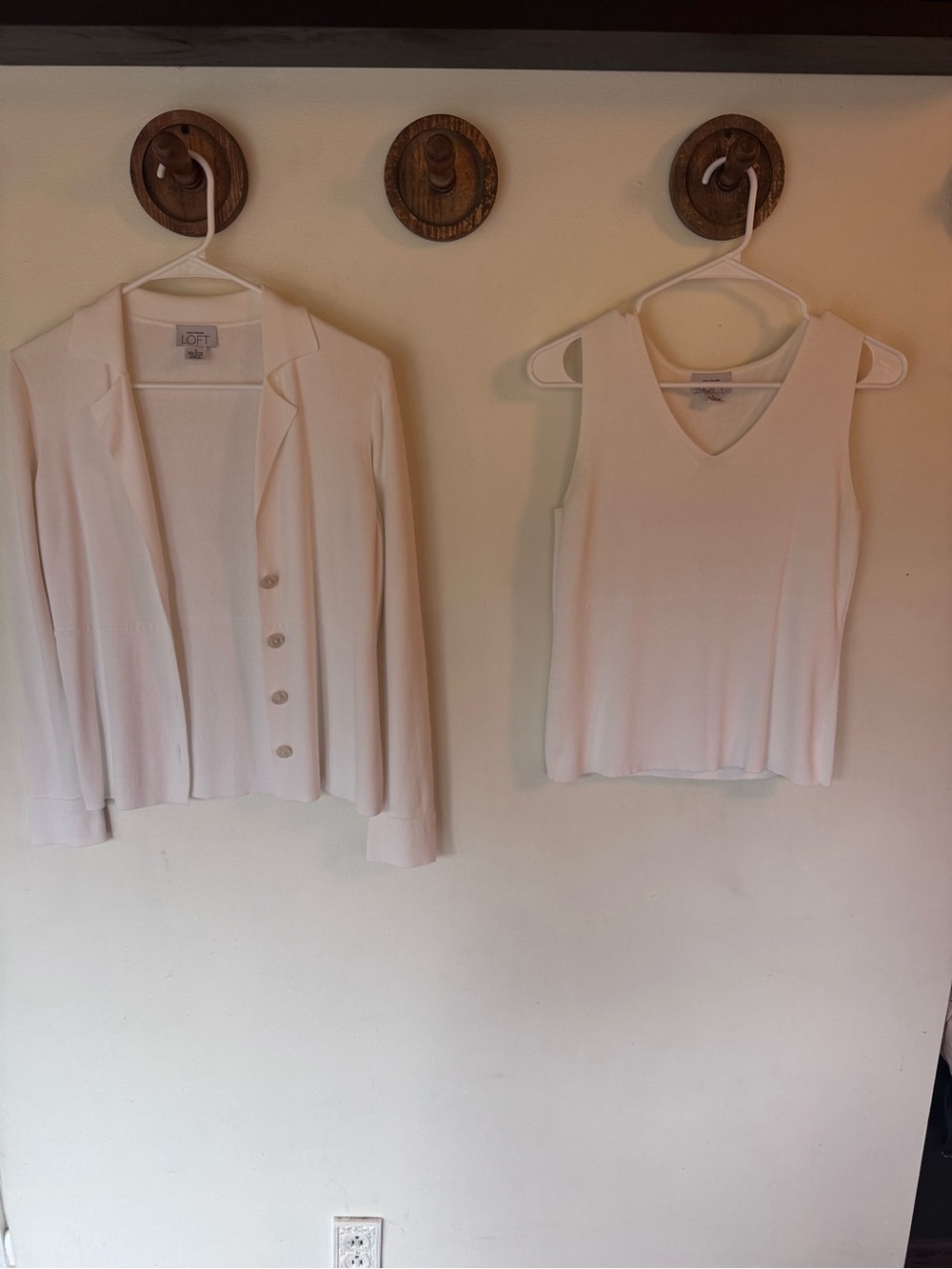 Ann Taylor Loft White Knit Cardigan Jacket & Sleeveless tank Top Set size small
